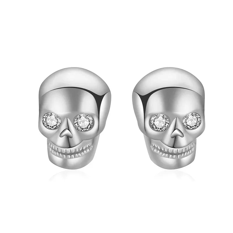 Gold SKull Head Skeleton CZ Screw Stud Earrings DA3188