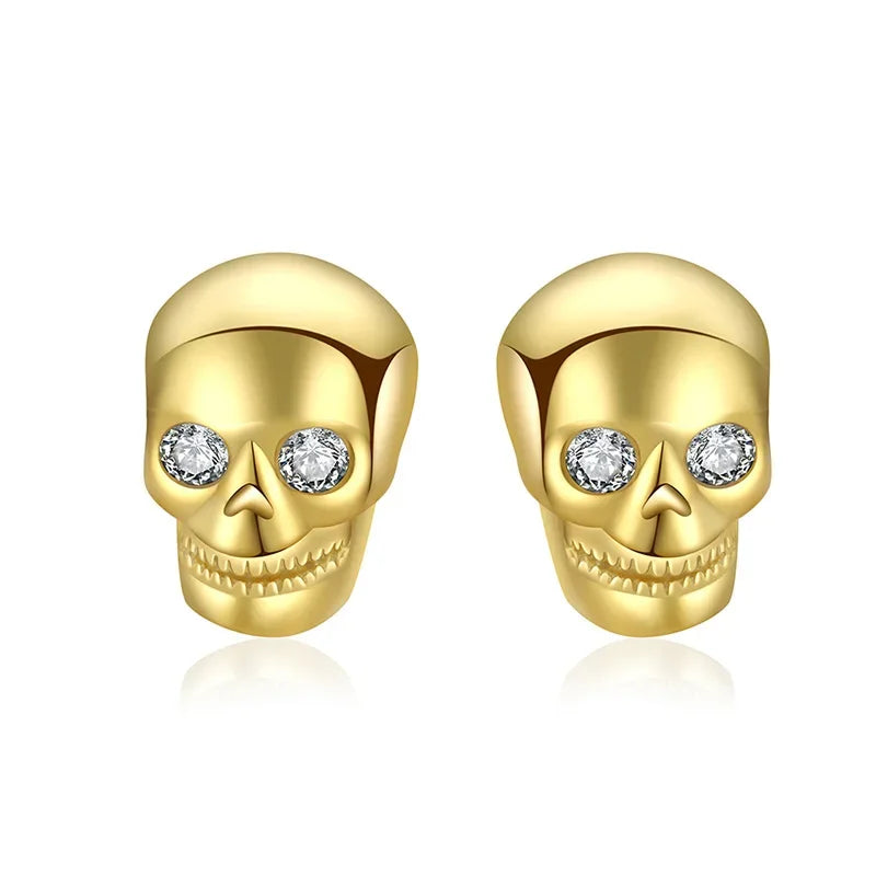 Gold SKull Head Skeleton CZ Screw Stud Earrings DA3188