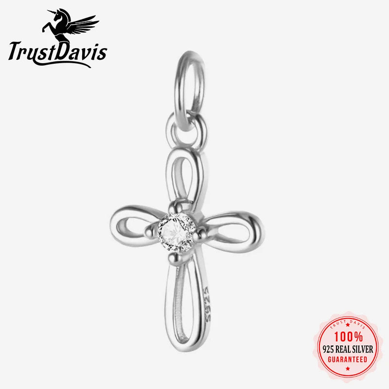 Hollow Cross CZ Pendant Handmade DIY Necklace Bracelet Accessories Fine S925 Jewelry HY561