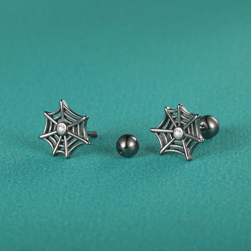 Kids Black Halloween Spider Web Screw Stud Earrings DF2042