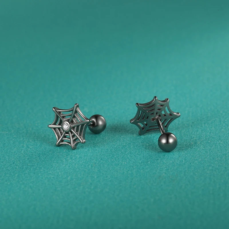 Kids Black Halloween Spider Web Screw Stud Earrings DF2042