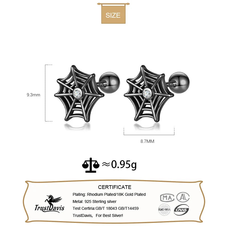 Kids Black Halloween Spider Web Screw Stud Earrings DF2042