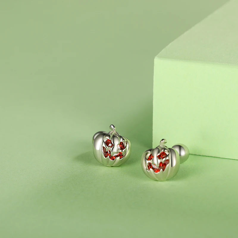 Kids Halloween Pumpkin CZ Screw Stud Earrings DF2009