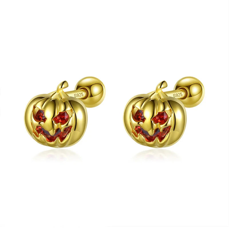 Kids Halloween Pumpkin CZ Screw Stud Earrings DF2009