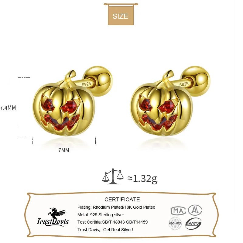 Kids Halloween Pumpkin CZ Screw Stud Earrings DF2009