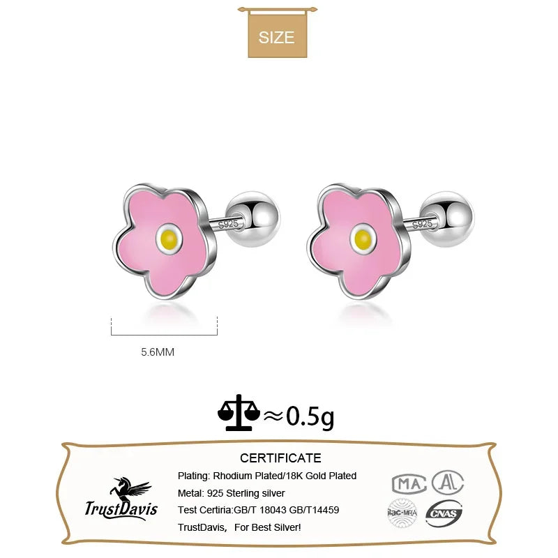 Kids Stud Colour Glaze Flower Screw Stud Earrings DF362