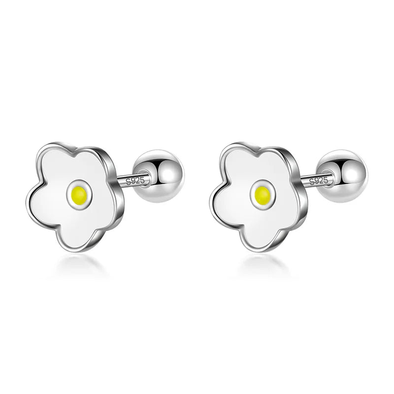 Kids Stud Colour Glaze Flower Screw Stud Earrings DF362