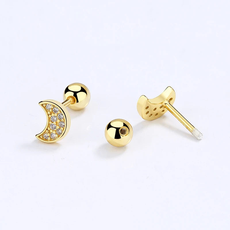 Moon CZ Bead Screw Stud Earrings DA2865