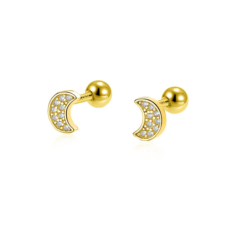 Moon CZ Bead Screw Stud Earrings DA2865