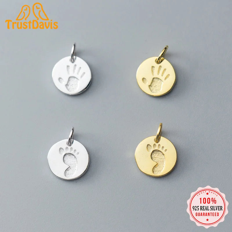 DIY Necklace Round Palm Footprint Accessories Fine S925 Jewelry Gift HY622
