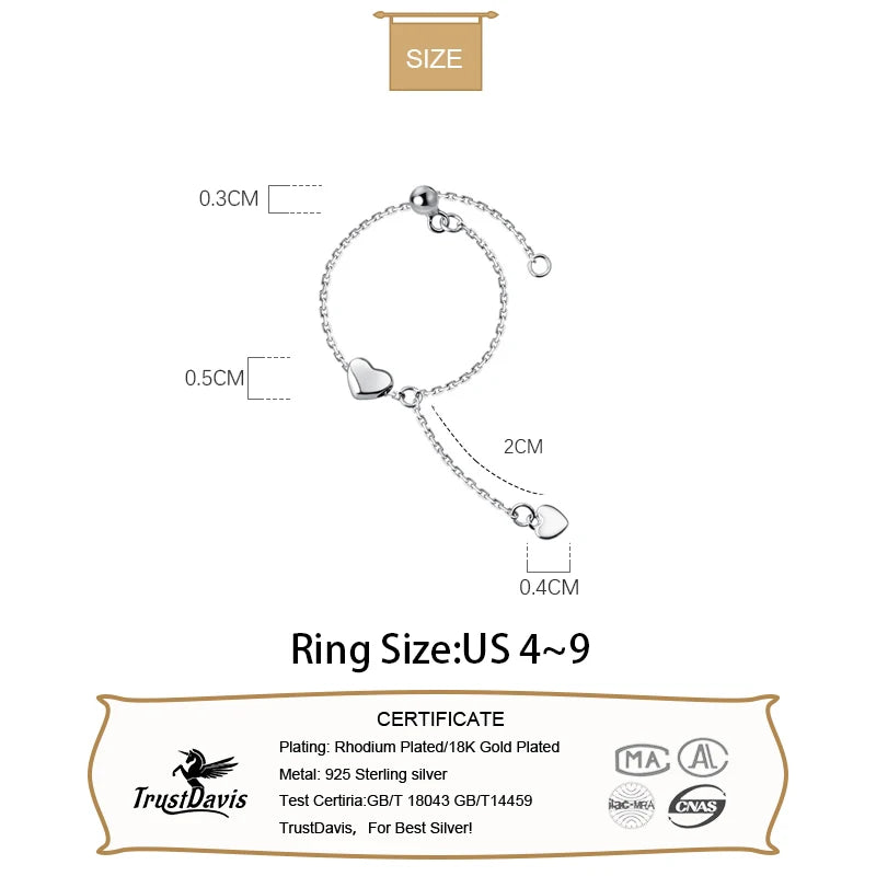 Fashion Romantic Sweet Heart Chain Opening Ring DA2957