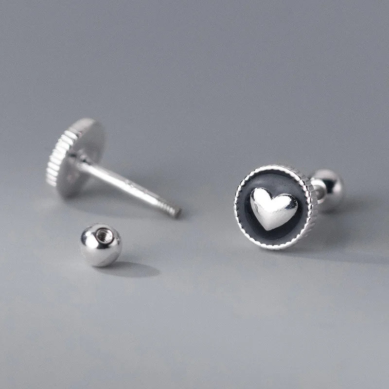 Romantic Heart Bead Screw Stud Earrings DS3972