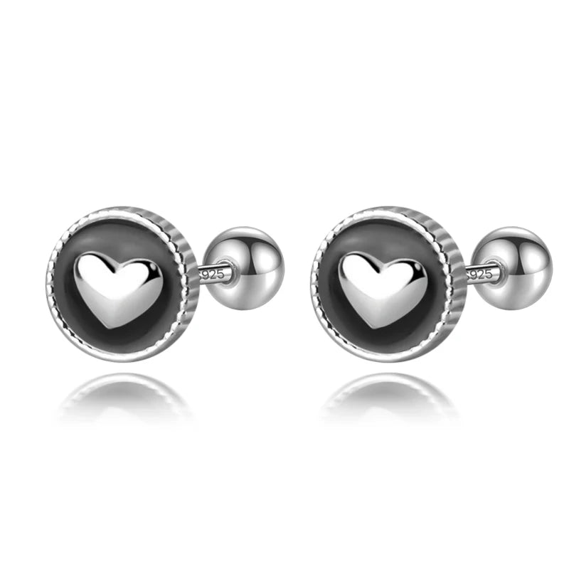 Romantic Heart Bead Screw Stud Earrings DS3972