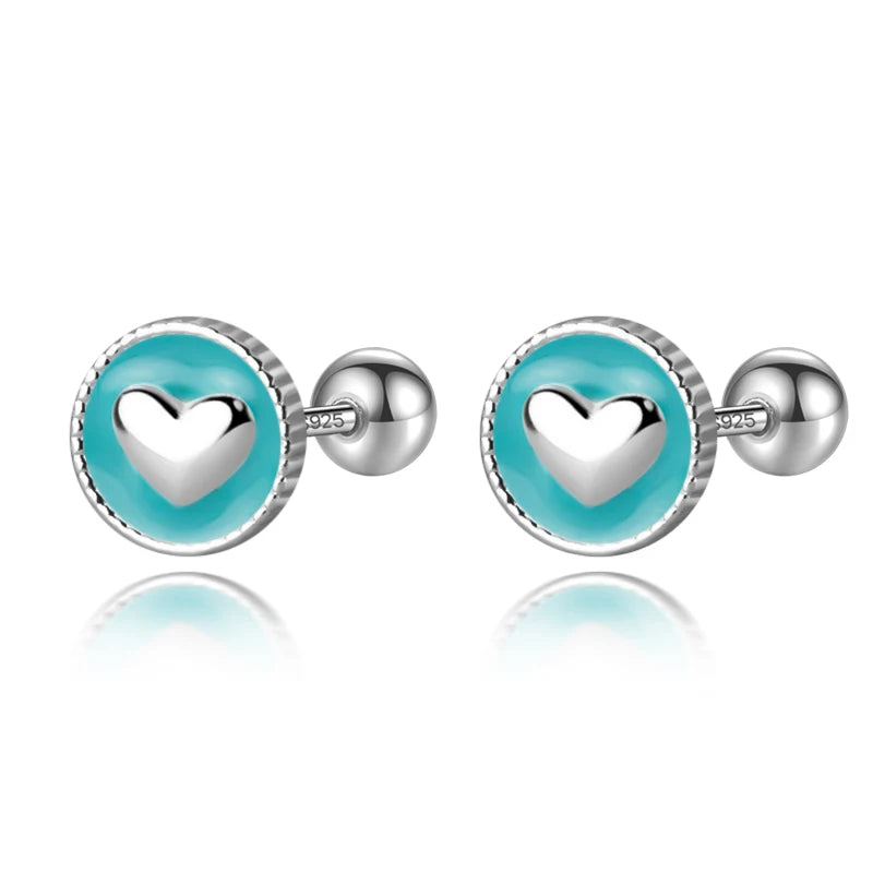 Romantic Heart Bead Screw Stud Earrings DS3972