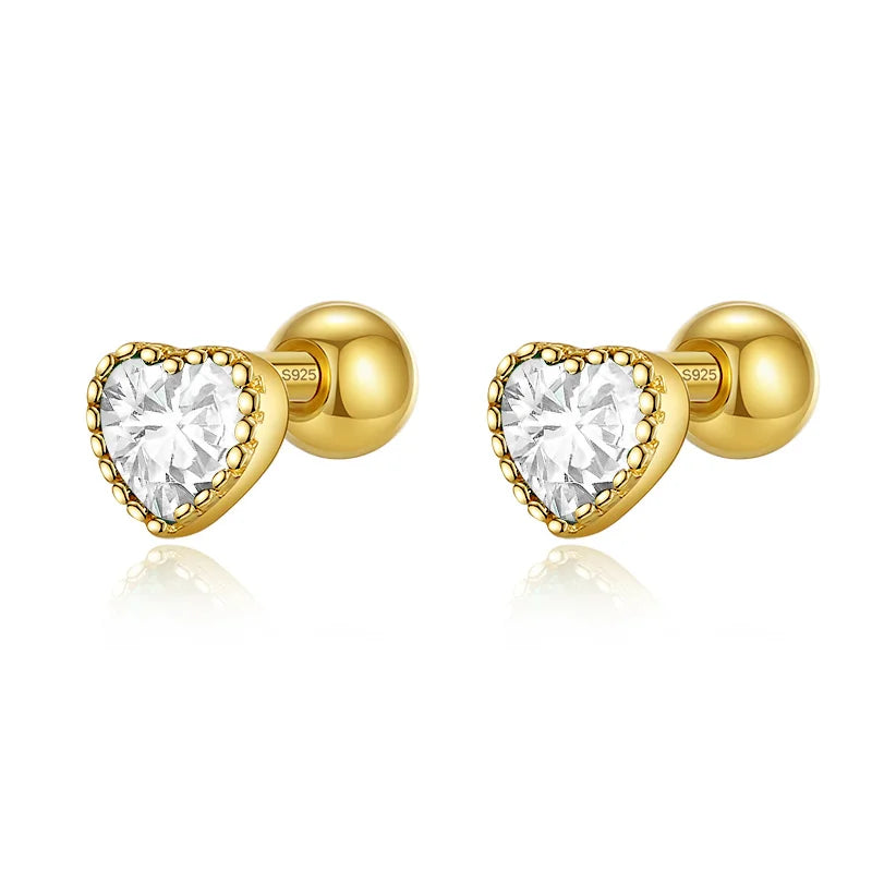 Romantic Heart Colour CZ Screw Stud Earrings DA2501