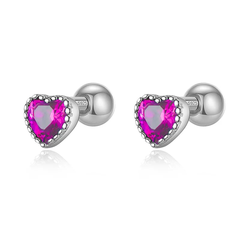 Romantic Heart Colour CZ Screw Stud Earrings DA2501