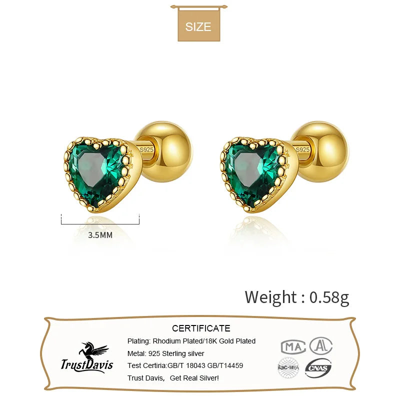 Romantic Heart Colour CZ Screw Stud Earrings DA2501