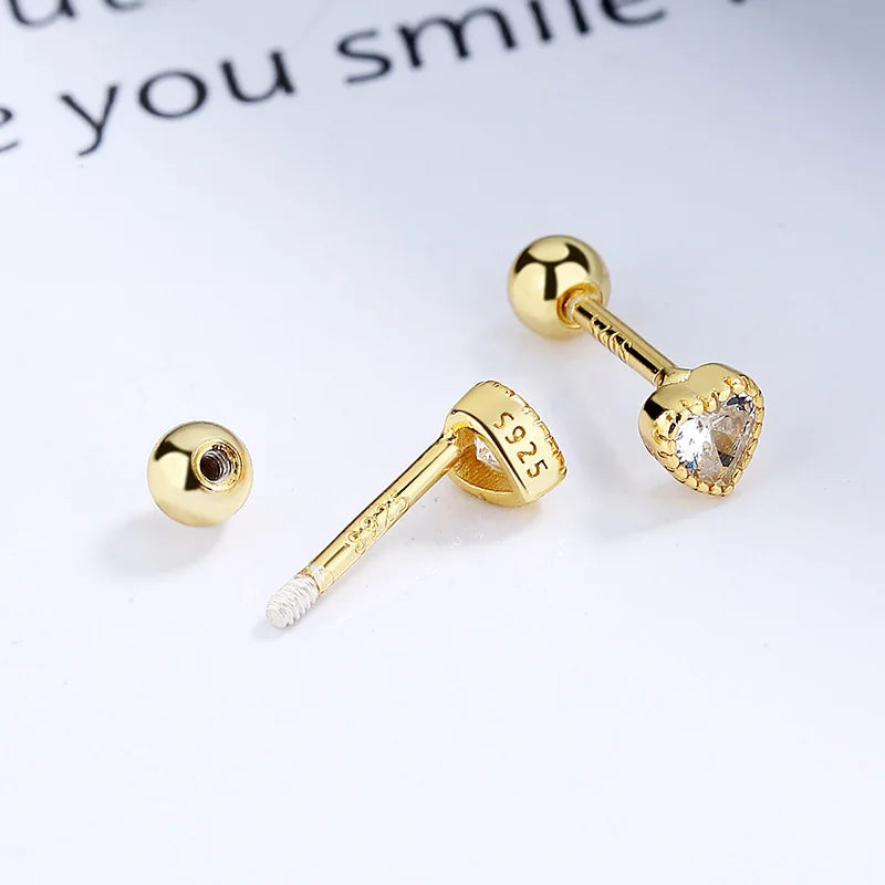 Romantic Heart Colour CZ Screw Stud Earrings DA2501