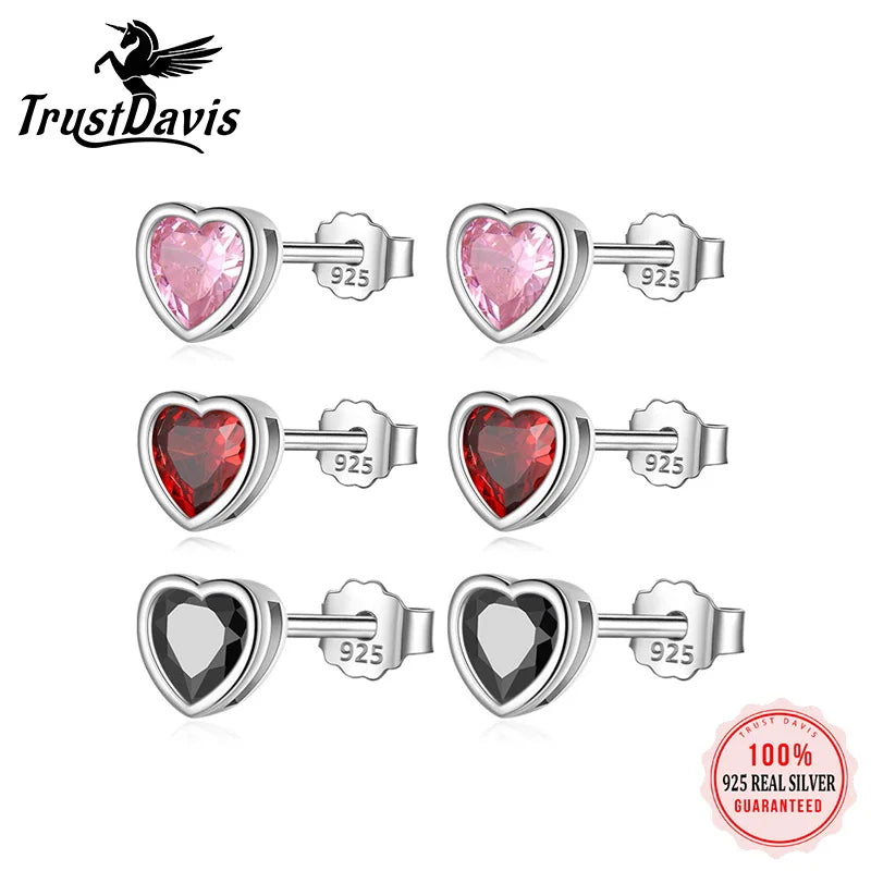 Romantic Love Heart Shiny CZ Stud Earrings DS3537