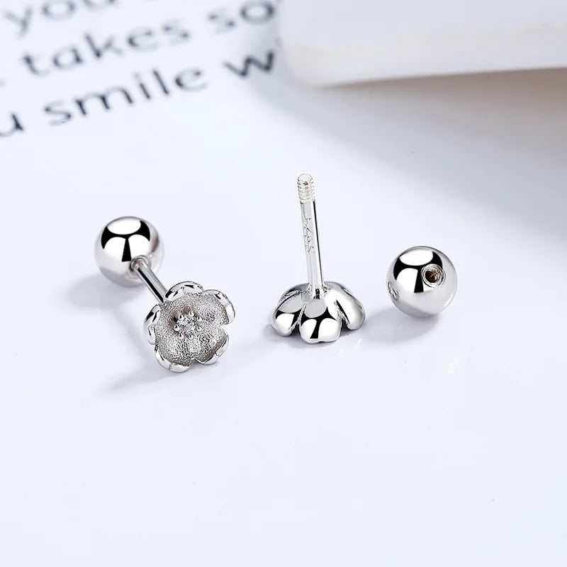 Screw Stud Earrings Flower Shiny CZ Earrings DA2556