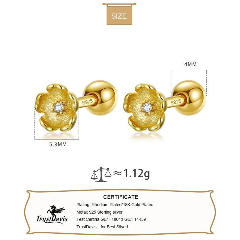 Screw Stud Earrings Flower Shiny CZ Earrings DA2556