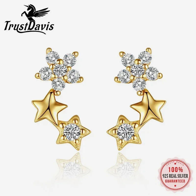 Star Zircon Stud Earrings 14K Gold Plated L096