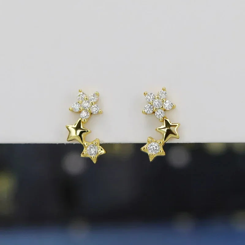 Star Zircon Stud Earrings 14K Gold Plated L096