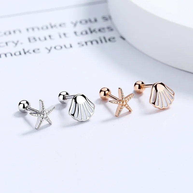 Sweet Asymmetric Starfish Shells Screw Earring DA2309