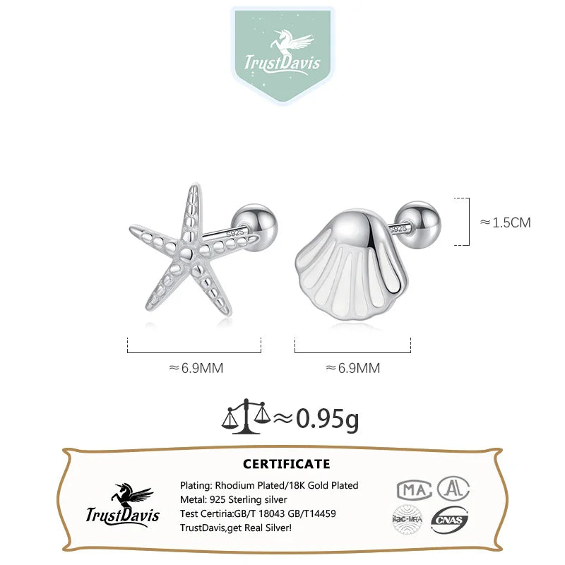 Sweet Asymmetric Starfish Shells Screw Earring DA2309