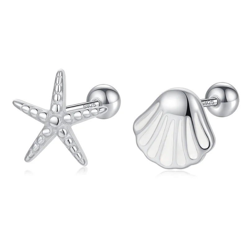 Sweet Asymmetric Starfish Shells Screw Earring DA2309