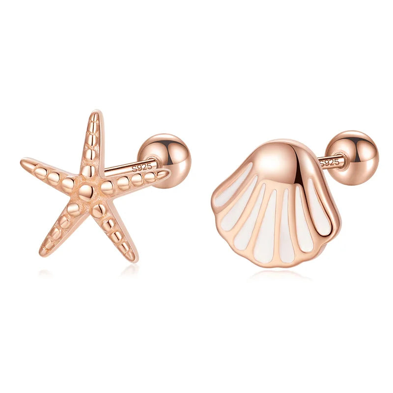 Sweet Asymmetric Starfish Shells Screw Earring DA2309