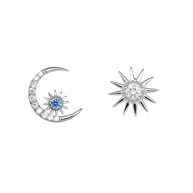 Sweet Asymmetry Twinkling CZ Moon Star Stud Earring DA2141