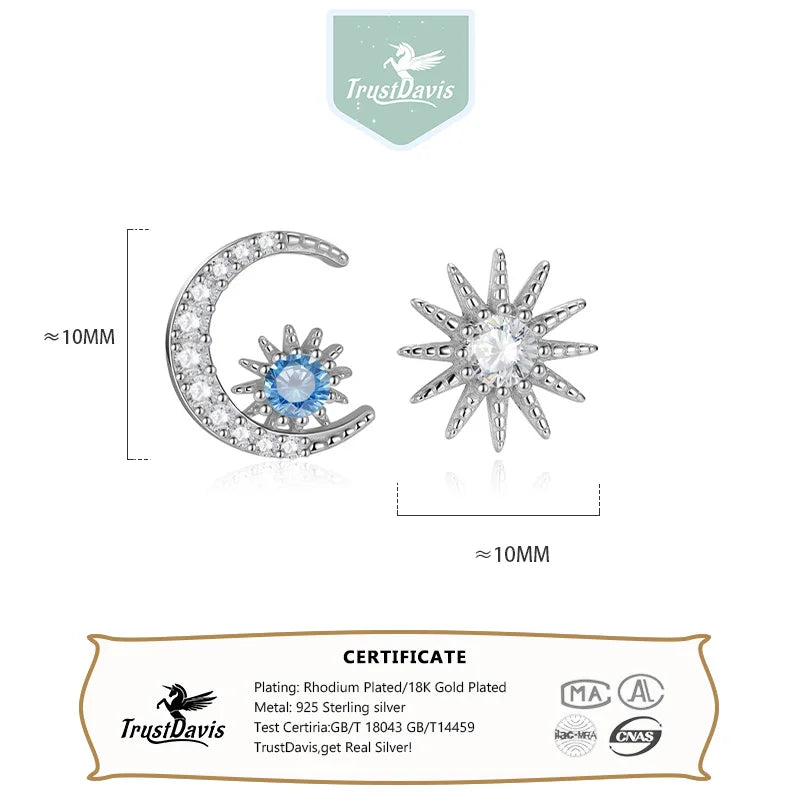 Sweet Asymmetry Twinkling CZ Moon Star Stud Earring DA2141