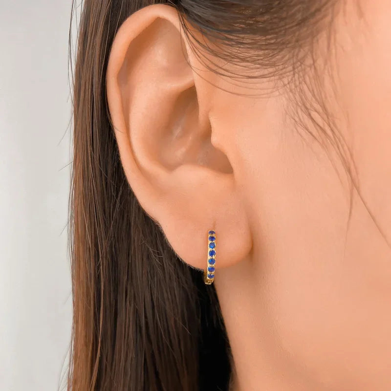 TrustDavis Real 925 Sterling Silver Sweet Colour CZ Inner Diameter 8.8mm Hoop Earring For Women Wedding Birthday Jewelry DA2716