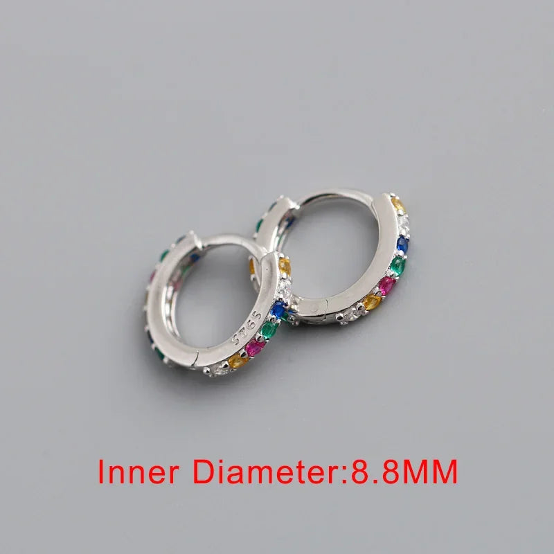 TrustDavis Real 925 Sterling Silver Sweet Colour CZ Inner Diameter 8.8mm Hoop Earring For Women Wedding Birthday Jewelry DA2716