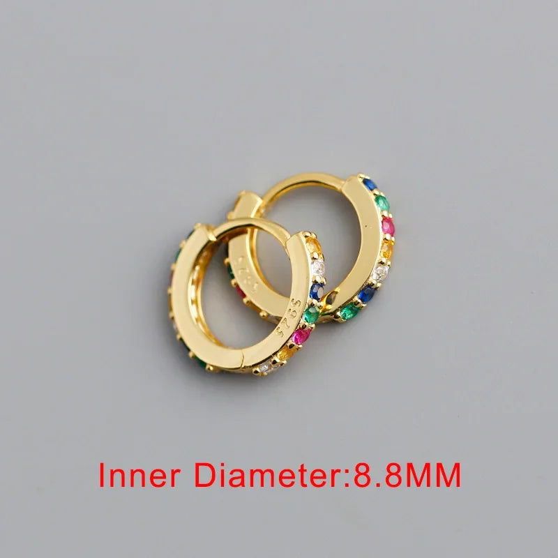 TrustDavis Real 925 Sterling Silver Sweet Colour CZ Inner Diameter 8.8mm Hoop Earring For Women Wedding Birthday Jewelry DA2716