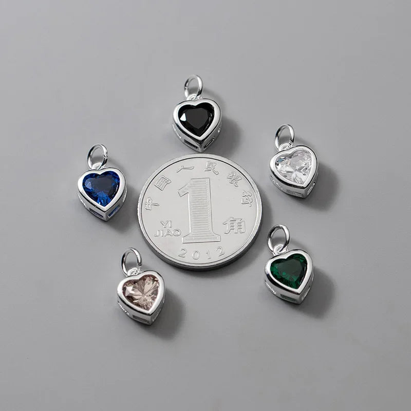 TrustDavis Real 925 Sterling Silver Sweet Romantic Colour CZ Heart Pendant Handmade DIY Necklace Accessories Fine Jewelry HY850