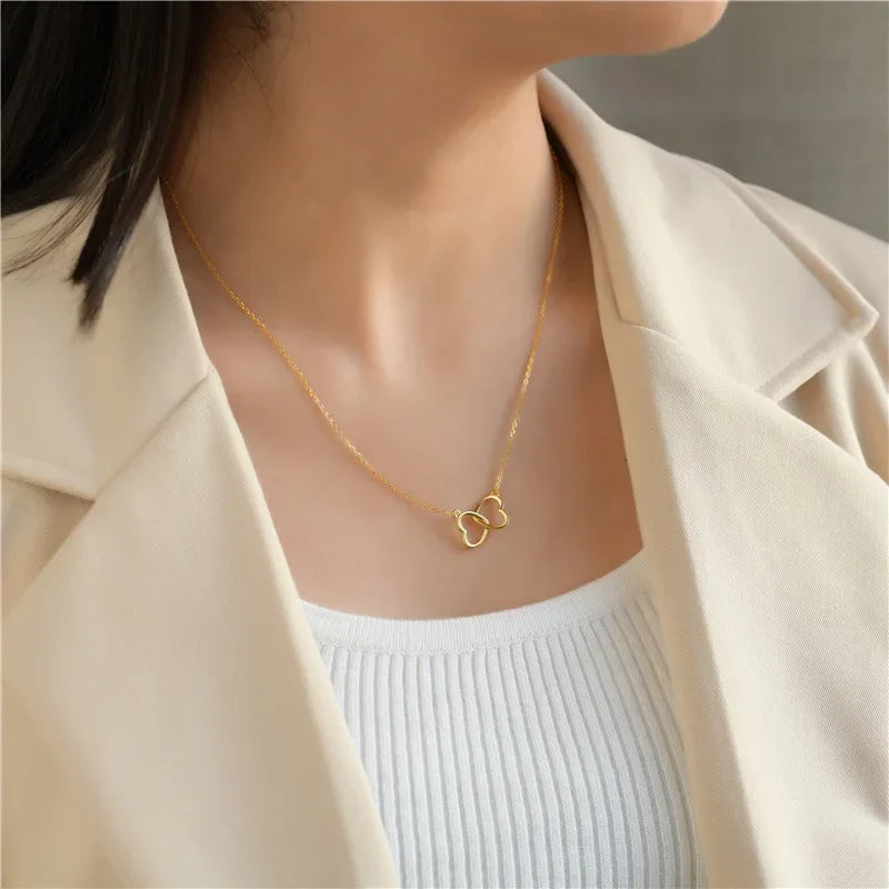 Sweet Romantic Double Heart Clavicle Necklace DA2592