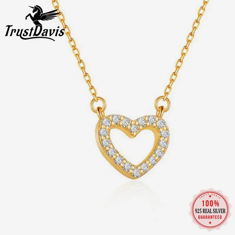 Sweet Romantic Heart Shiny CZ Pendant Short Necklace DD1109