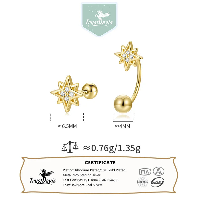 Sweet Star White Zircon Screw Stud Earrings DG0056