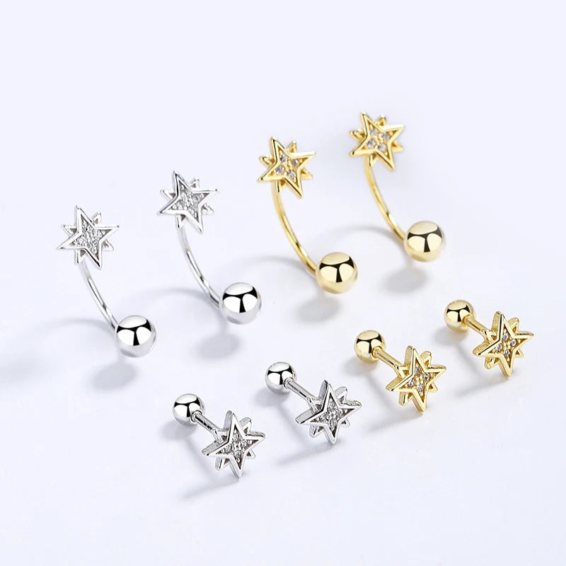 Sweet Star White Zircon Screw Stud Earrings DG0056