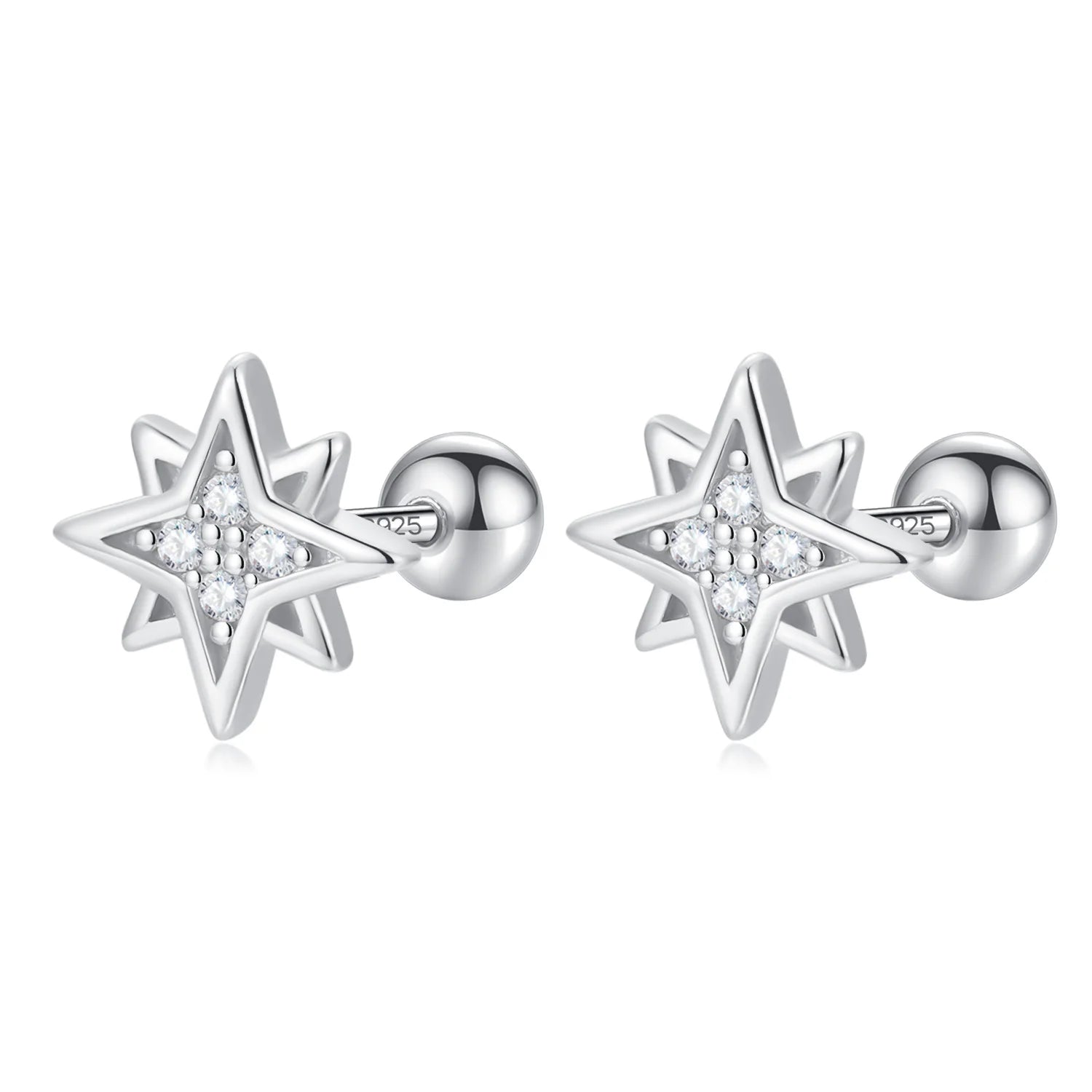 Sweet Star White Zircon Screw Stud Earrings DG0056