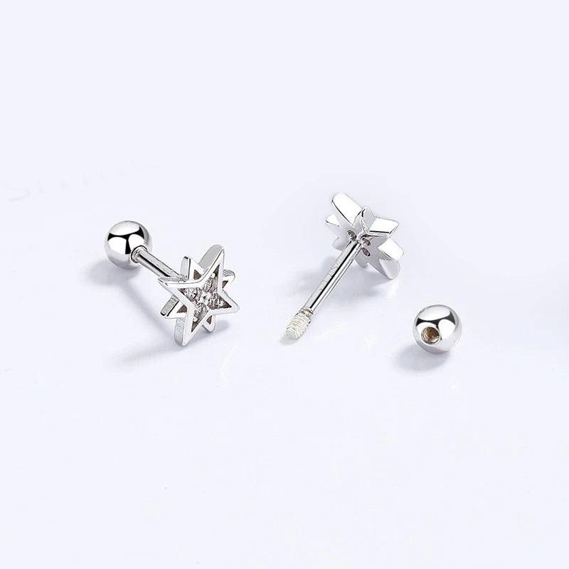 Sweet Star White Zircon Screw Stud Earrings DG0056