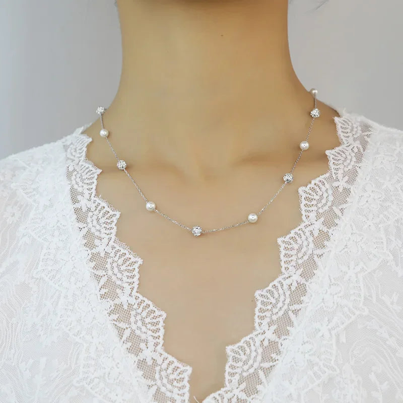 Synthesis Pearl Ball CZ Tassel Choker Necklace DA2337