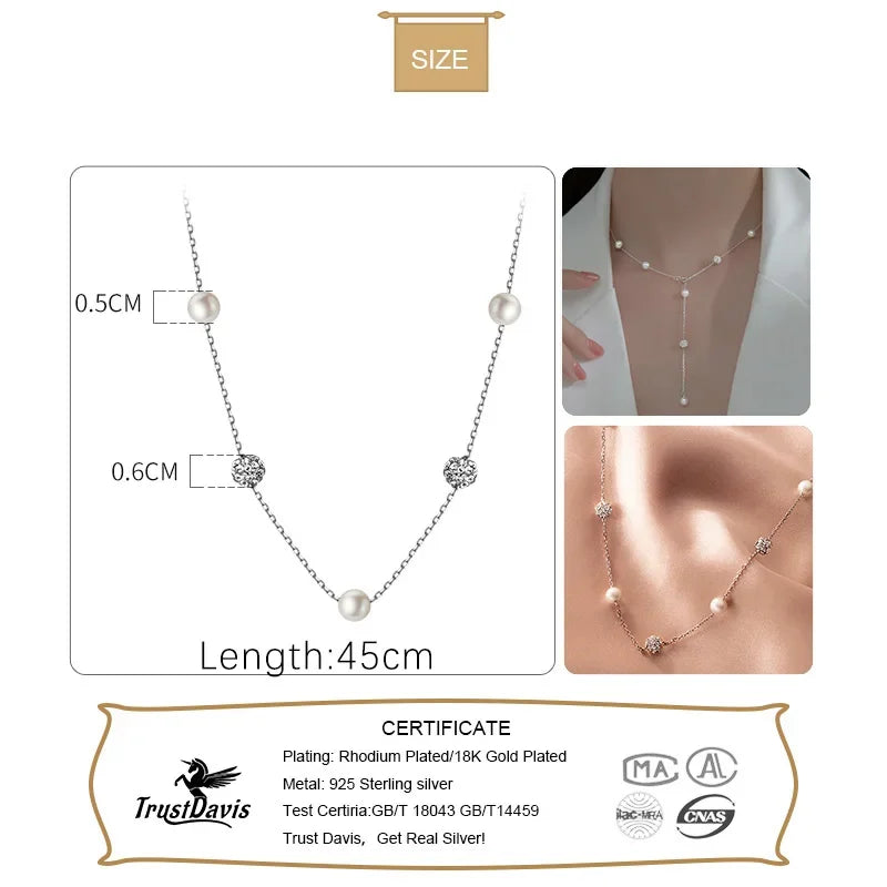 Synthesis Pearl Ball CZ Tassel Choker Necklace DA2337