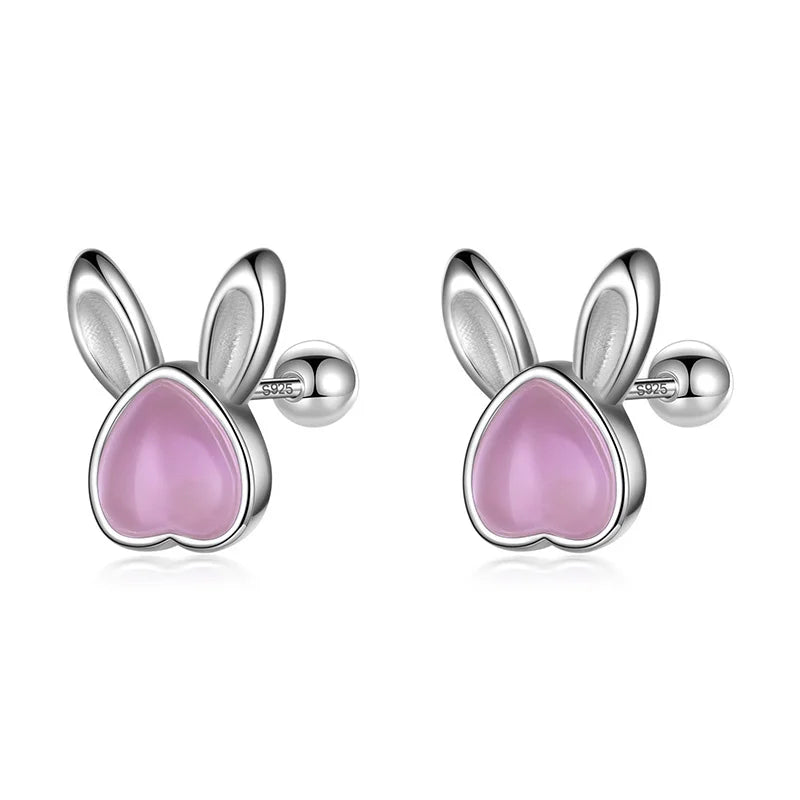 Kids Animal Rabbit Moonstone Screw Stud Earrings DF2044