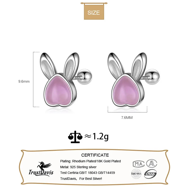 Kids Animal Rabbit Moonstone Screw Stud Earrings DF2044