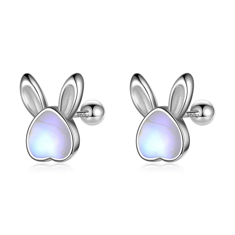 Kids Animal Rabbit Moonstone Screw Stud Earrings DF2044