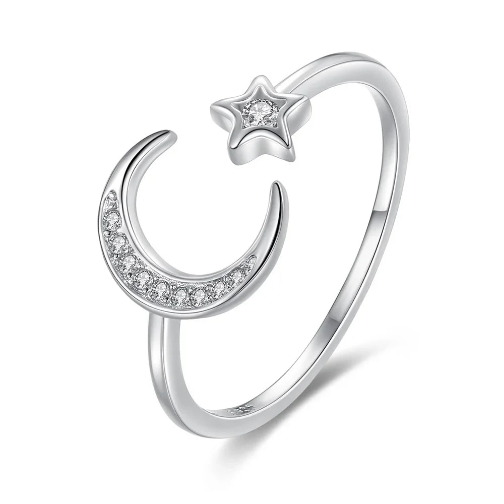 Fashion Jewelry Moon Star CZ Cocktail Opening Ring Sizable DA27