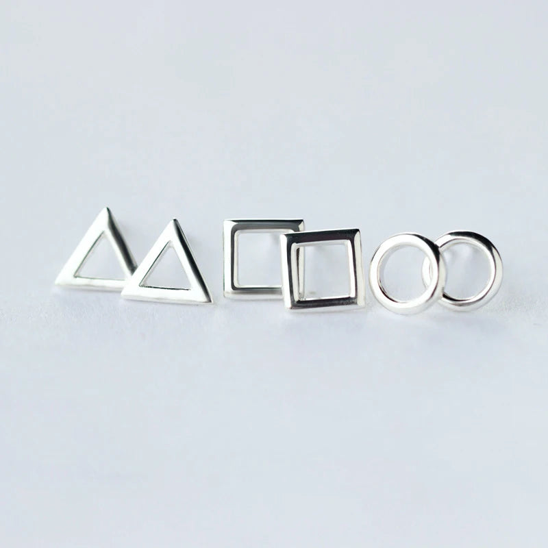 Fashion Cute Tiny Round Square Triangle Stud Earrings DS46